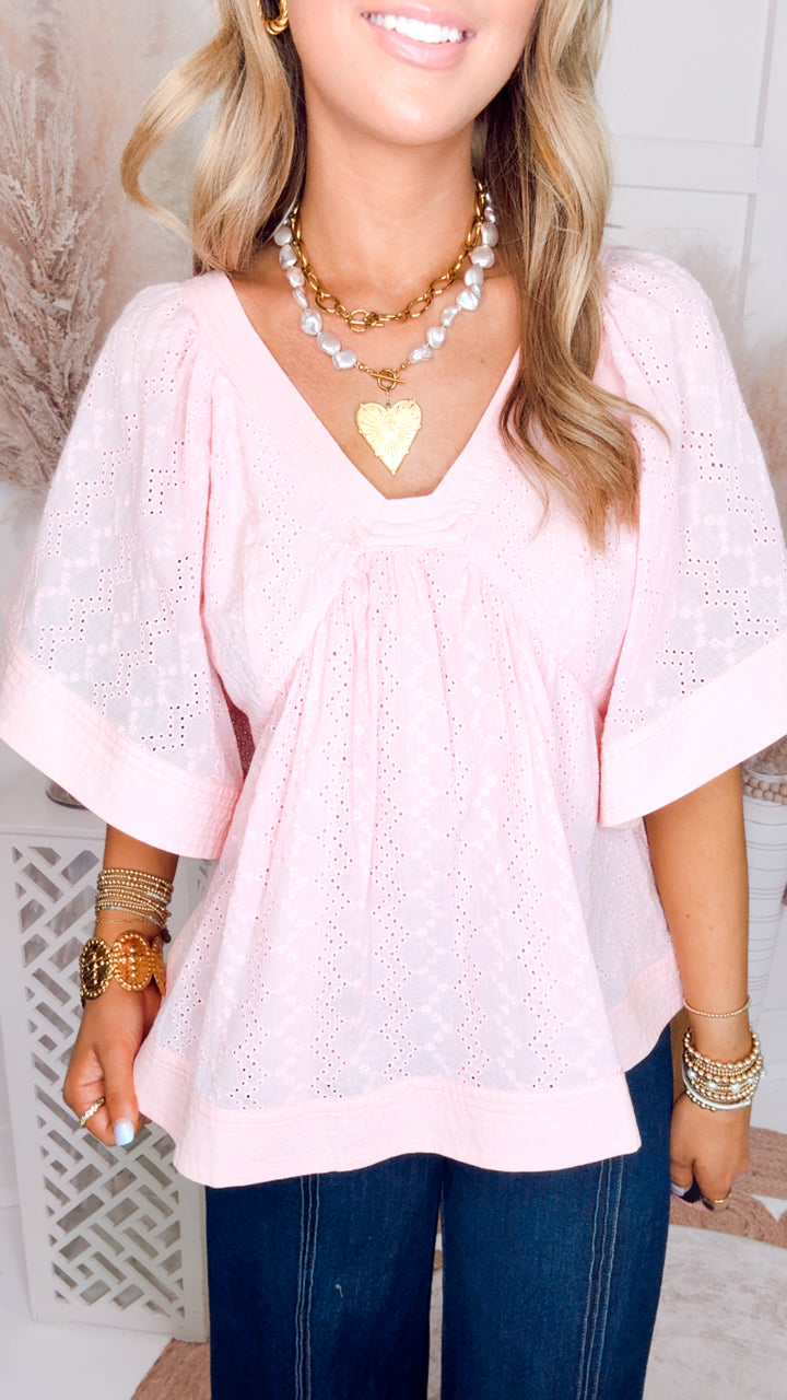 The Sofia Eyelet Top-Pink