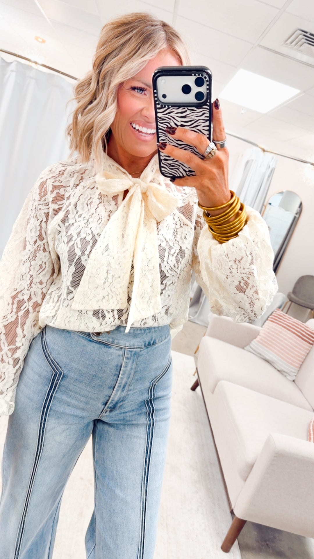 The Penelope Sheer Lace Blouse-Ivory