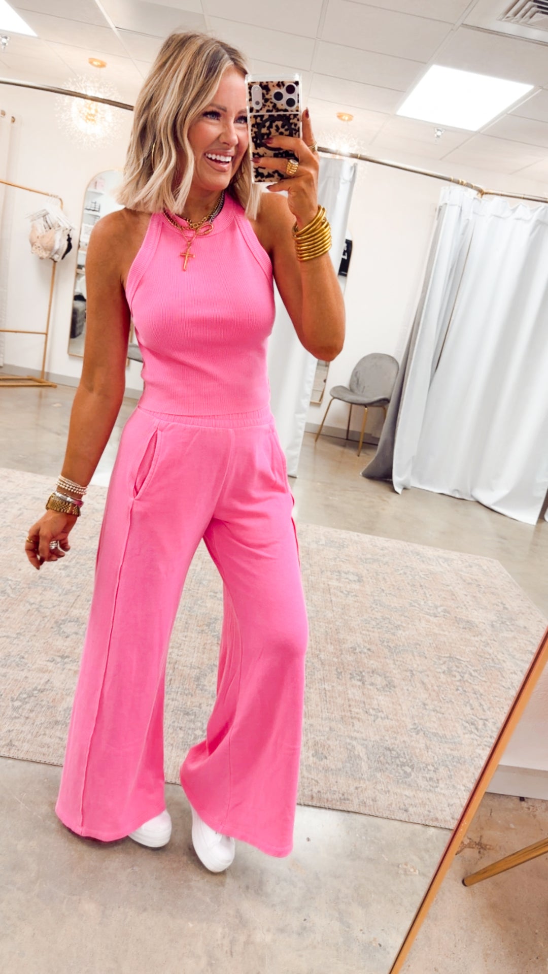 Harlow Halter Neck Crop Top & Pants Set-Barbie Pink