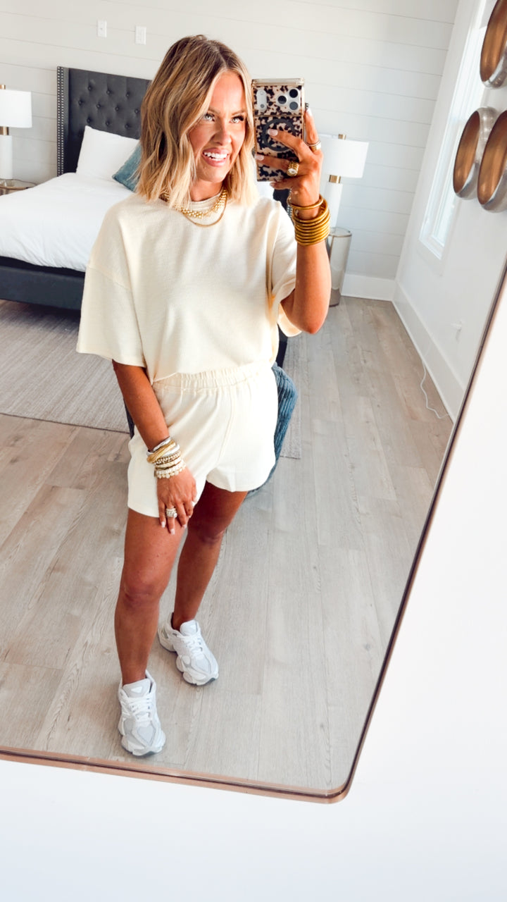 Amaya Textured Knit Top & Shorts Set-Cream