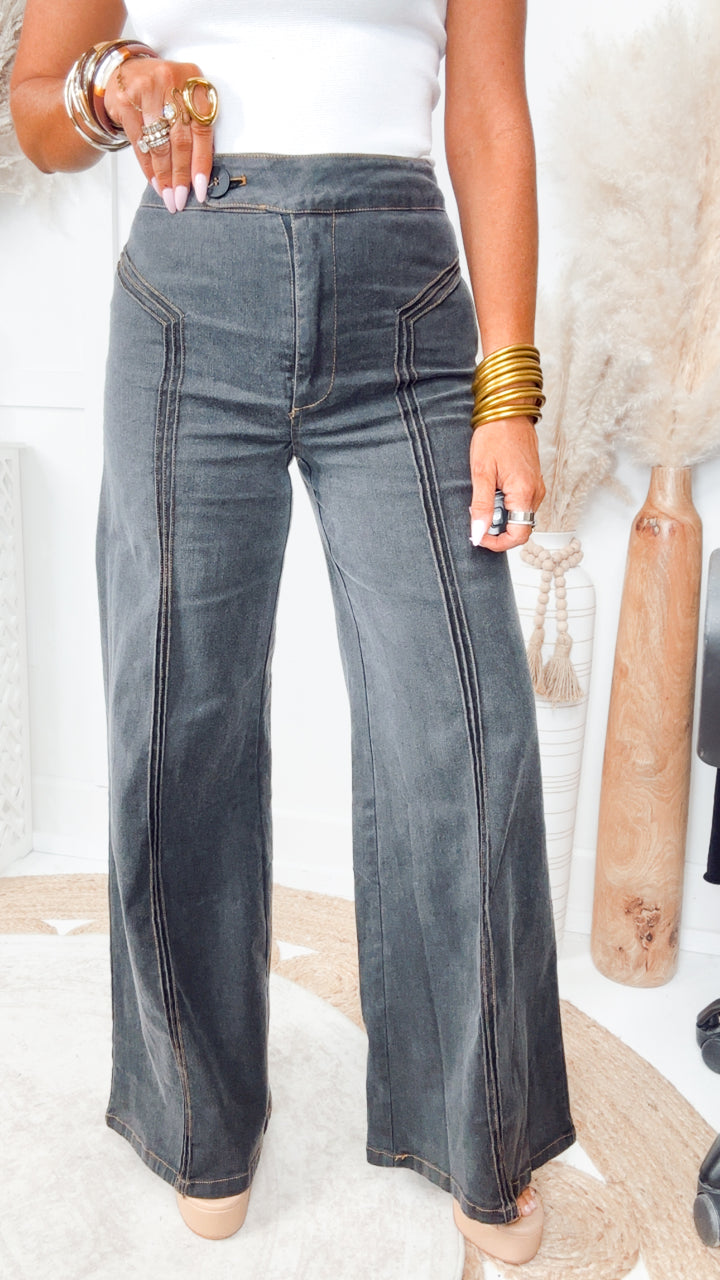 Katherine High Waisted Wide Leg Jean-Black