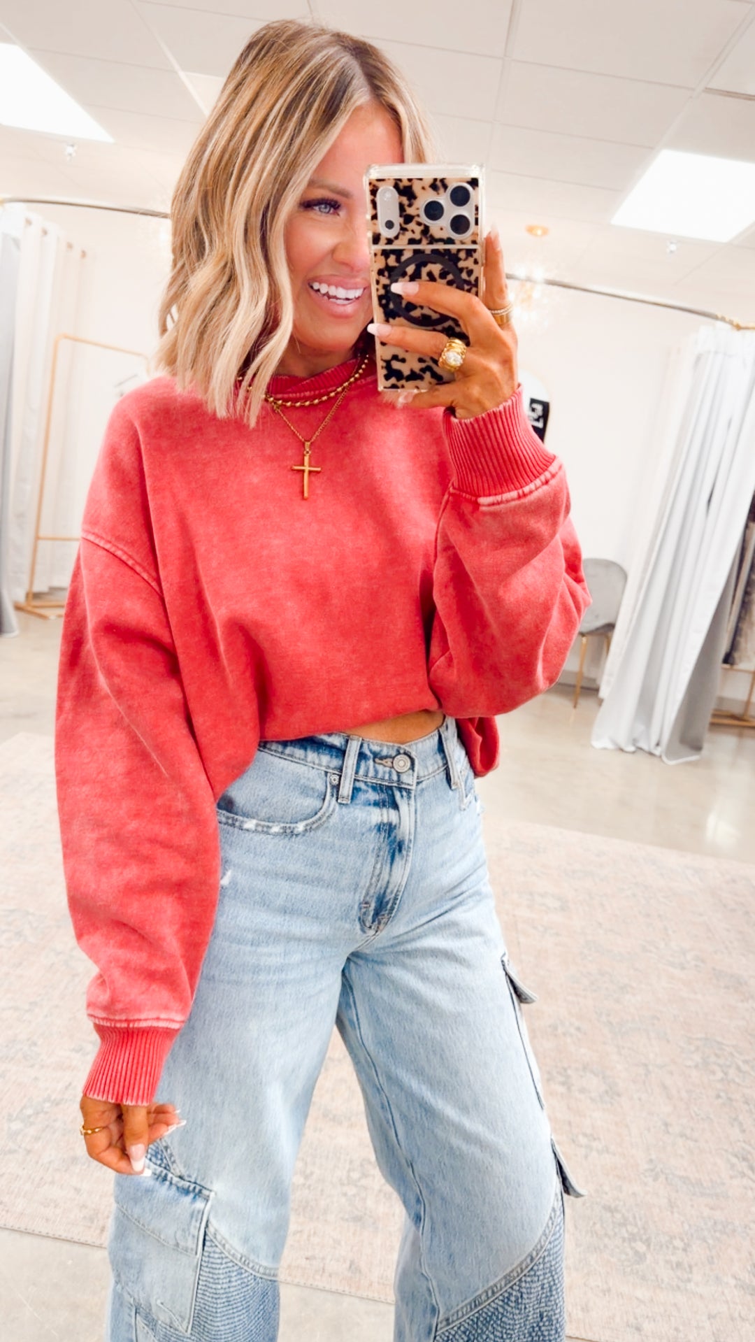 Plush Oversized Sweatshirt -Dark Red