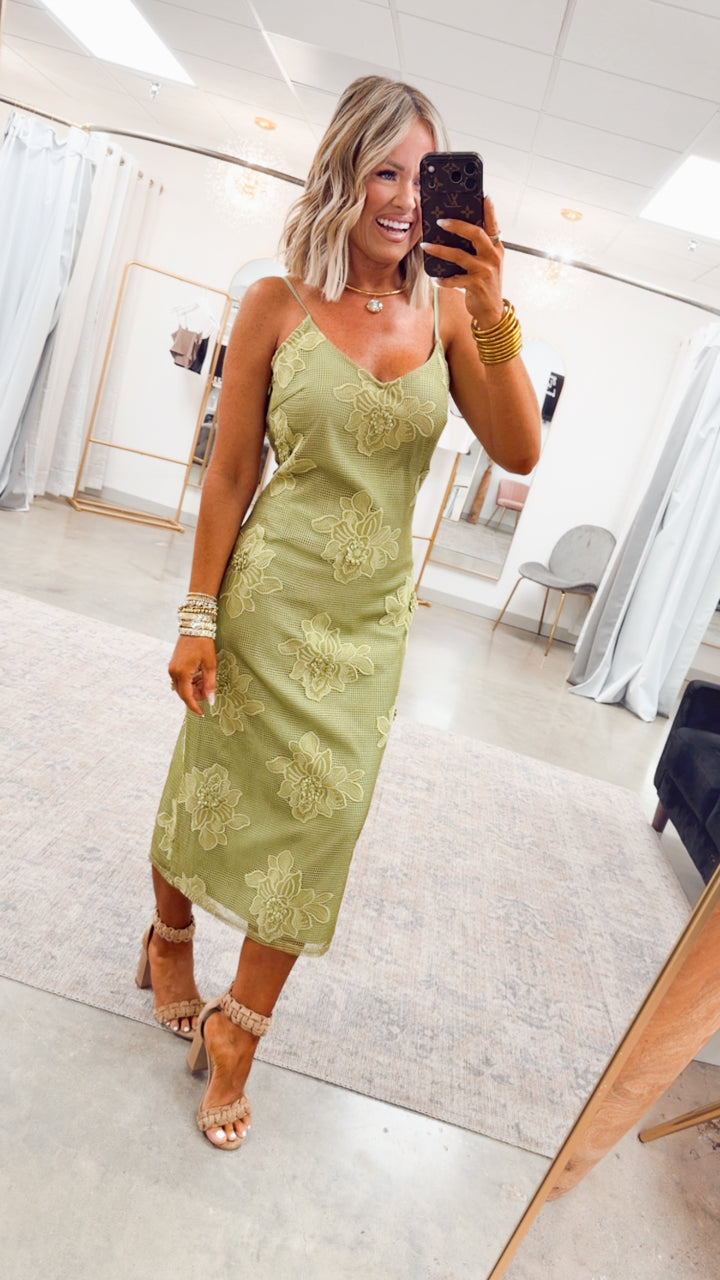 The Botanica Midi Dress-Green