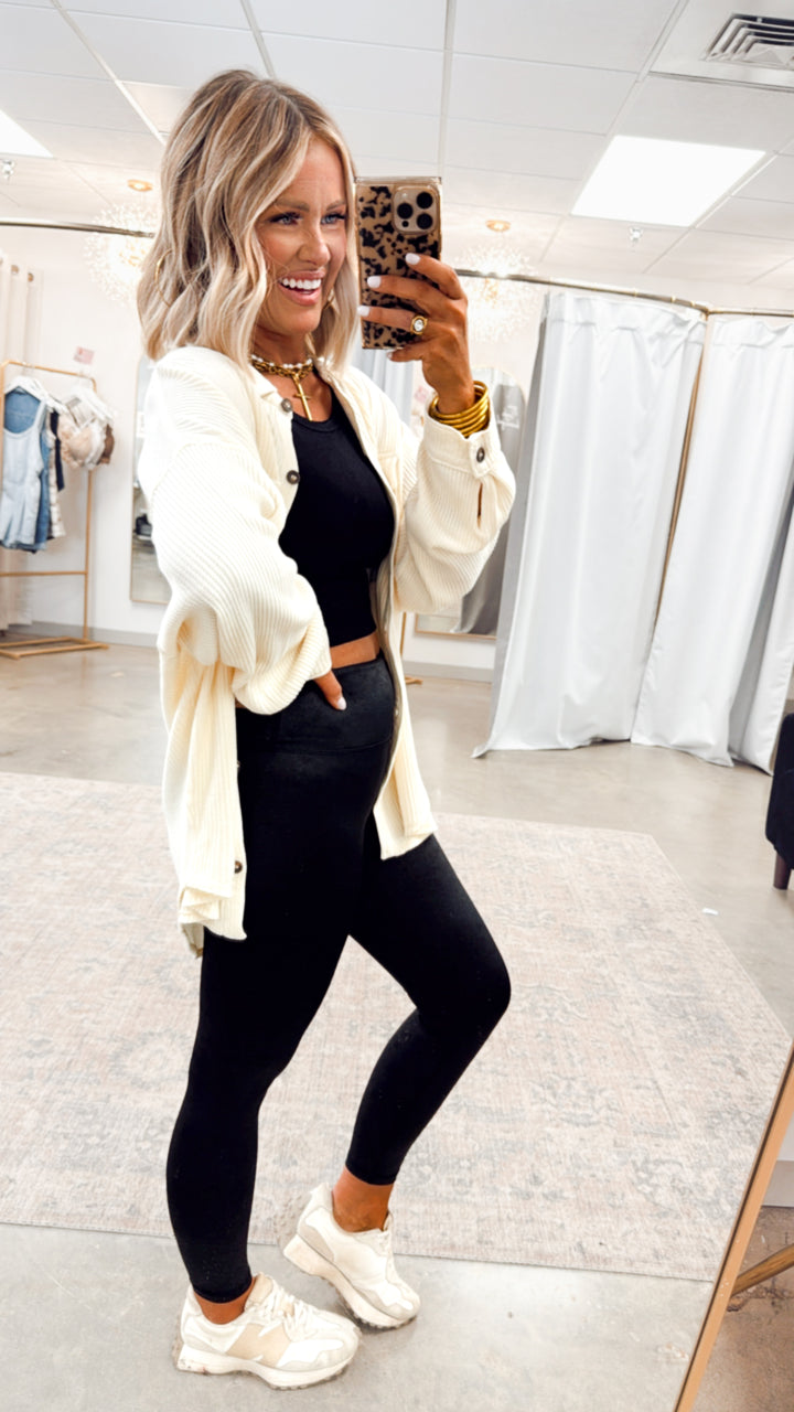 Oversized Waffle Shacket-Cream