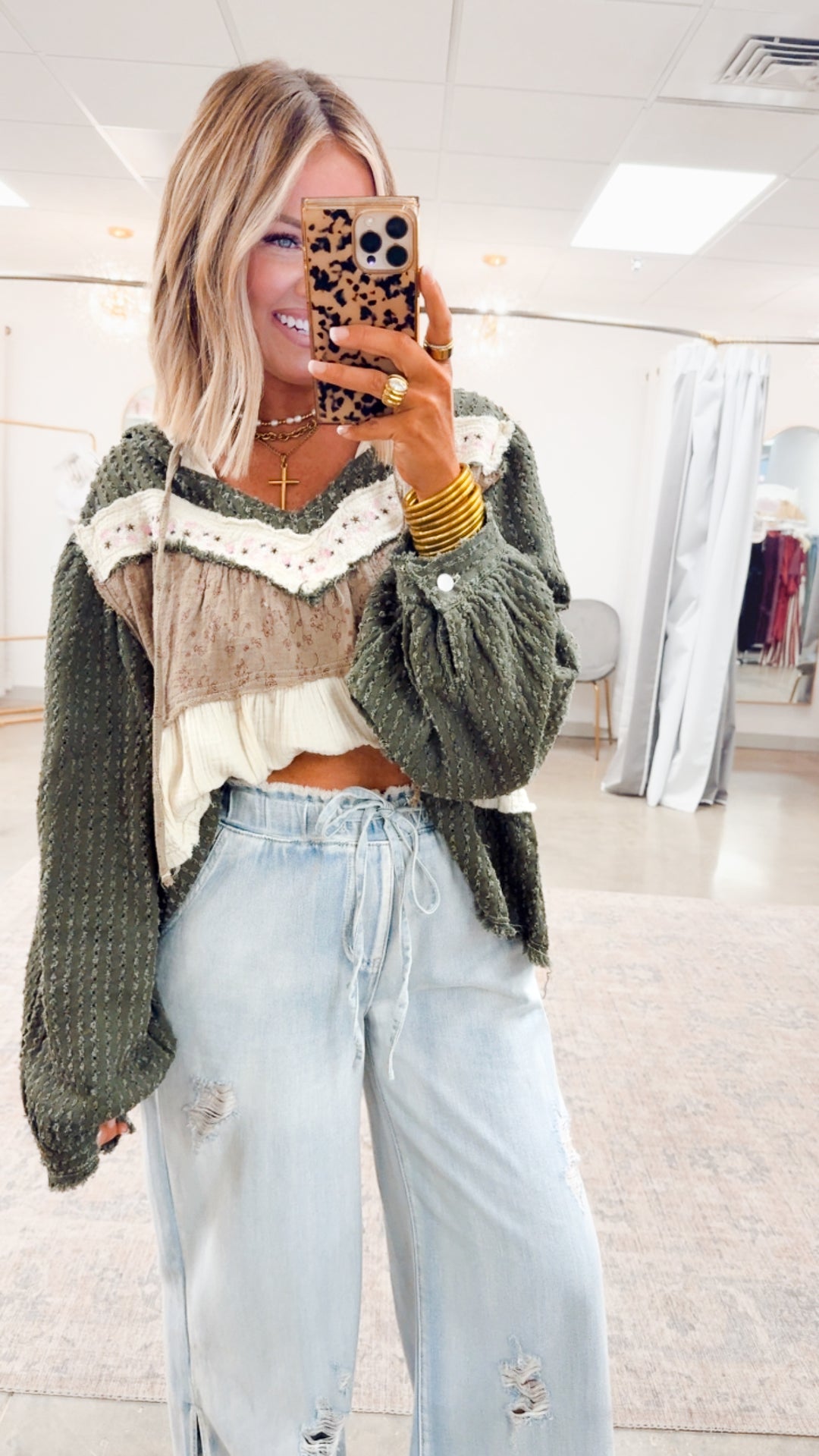 All Retro Hoodie Top-Olive