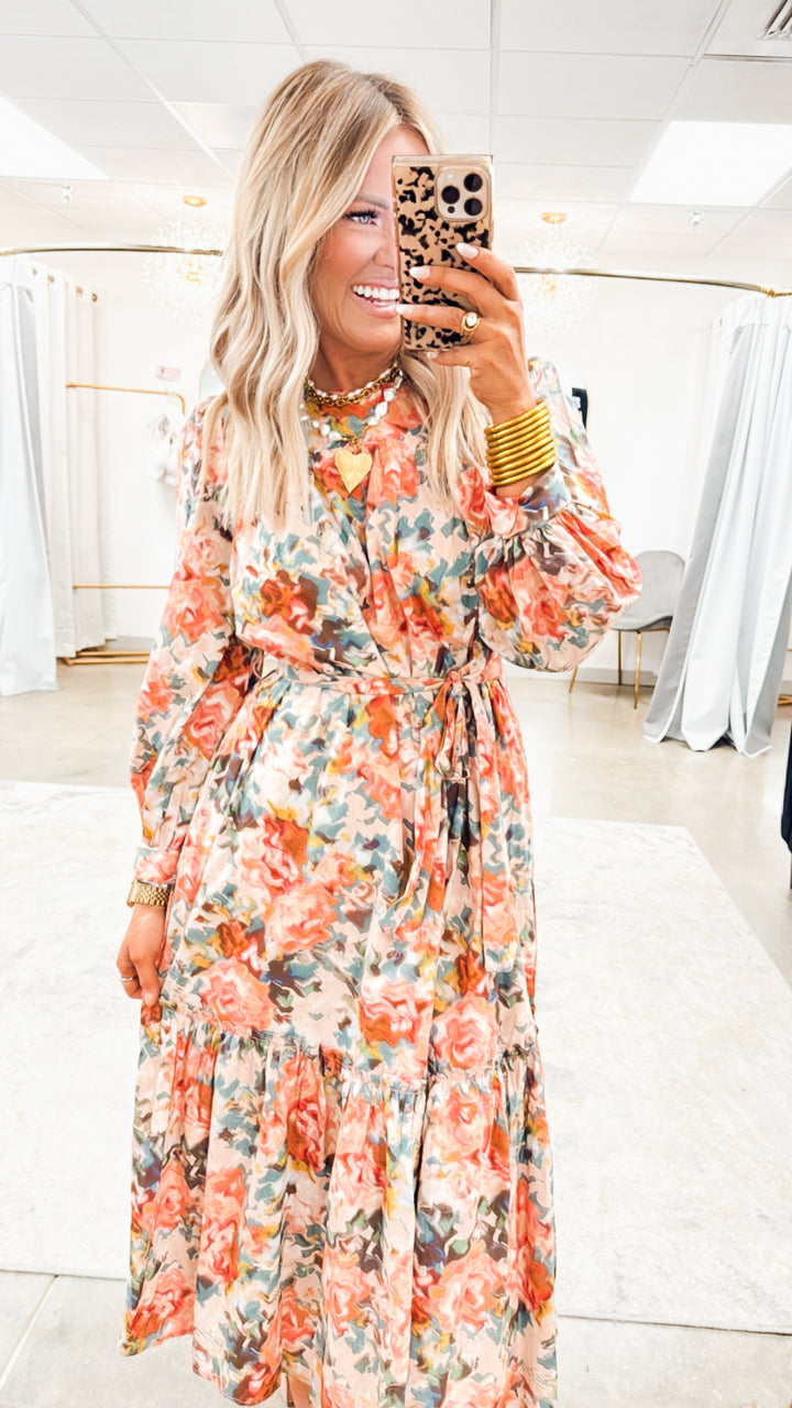 Copper Blooms Midi Dress