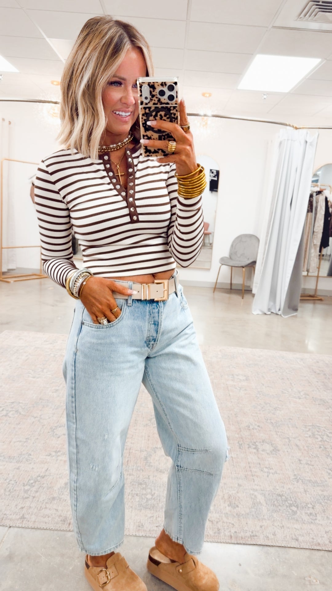 Henley Snap Button Top-Cream