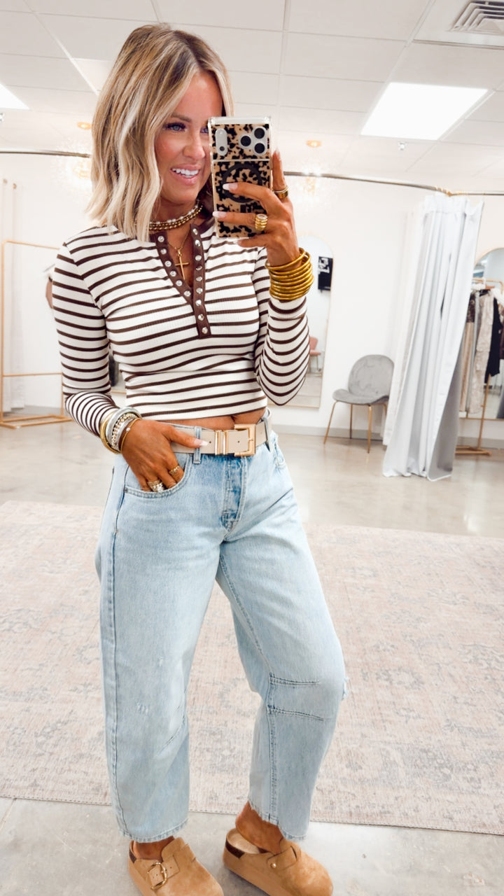 Henley Snap Button Top-Cream