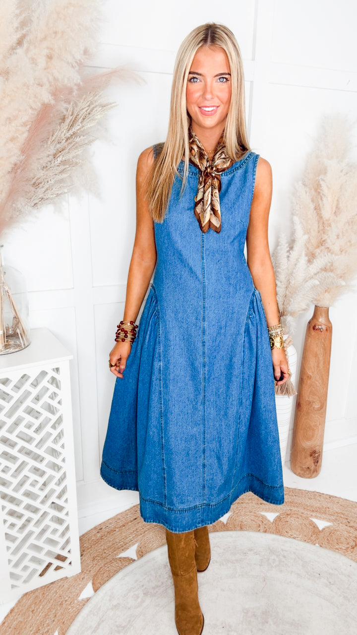 The Greer Denim Midi Dress