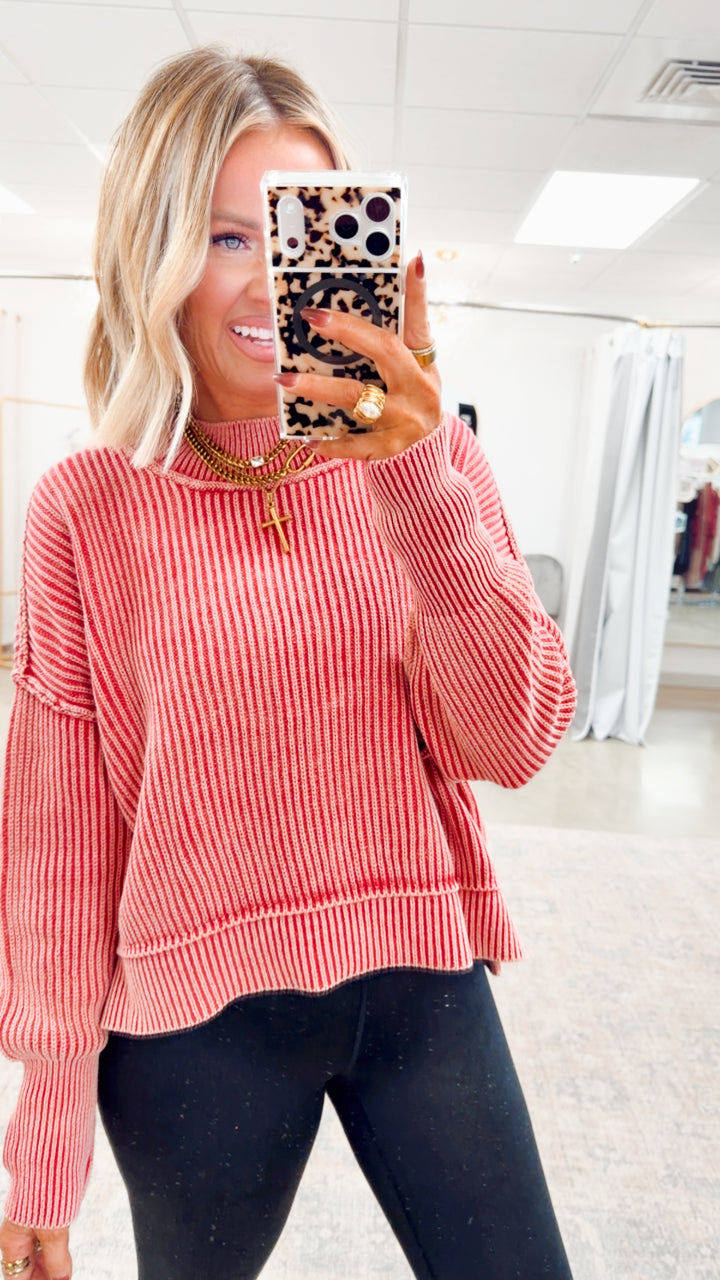 Breezy Cropped Sweater-Red