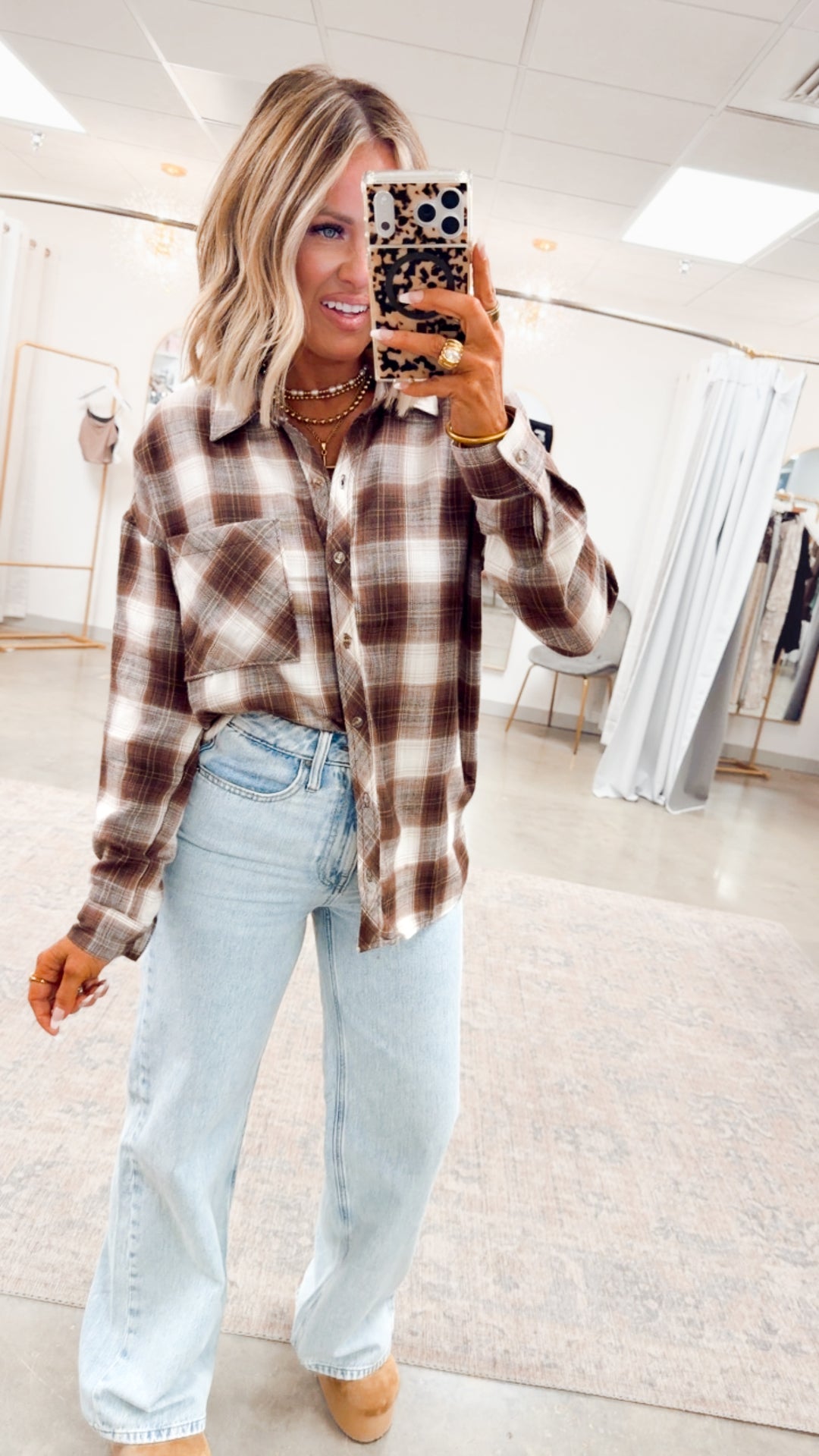 Brown Cozy Plaid Flannel Button-Up