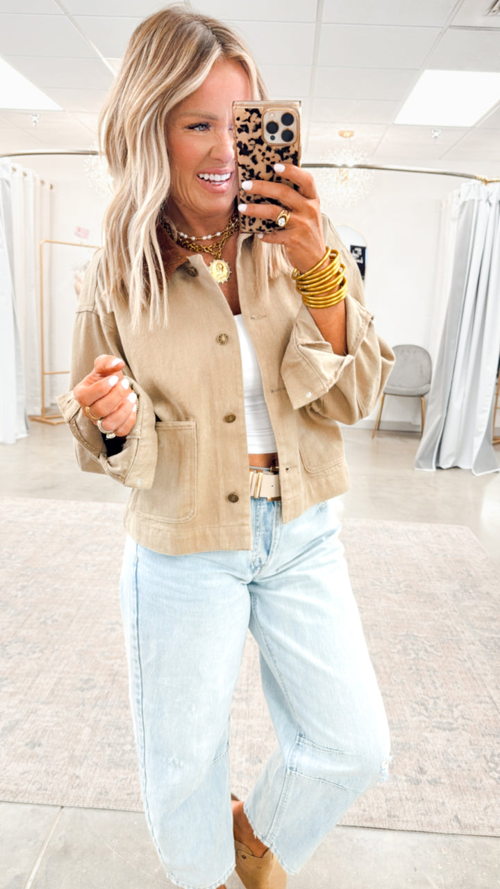Dakota Cropped Barn Jacket-Taupe