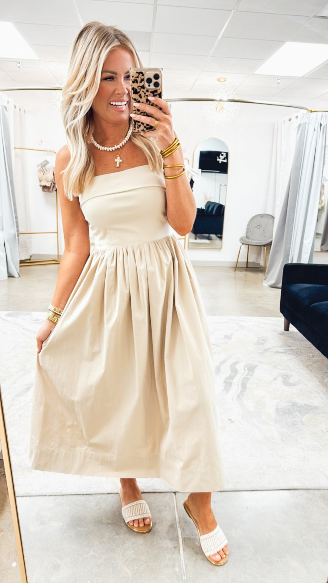Chic Harmony Midi Dress-Taupe