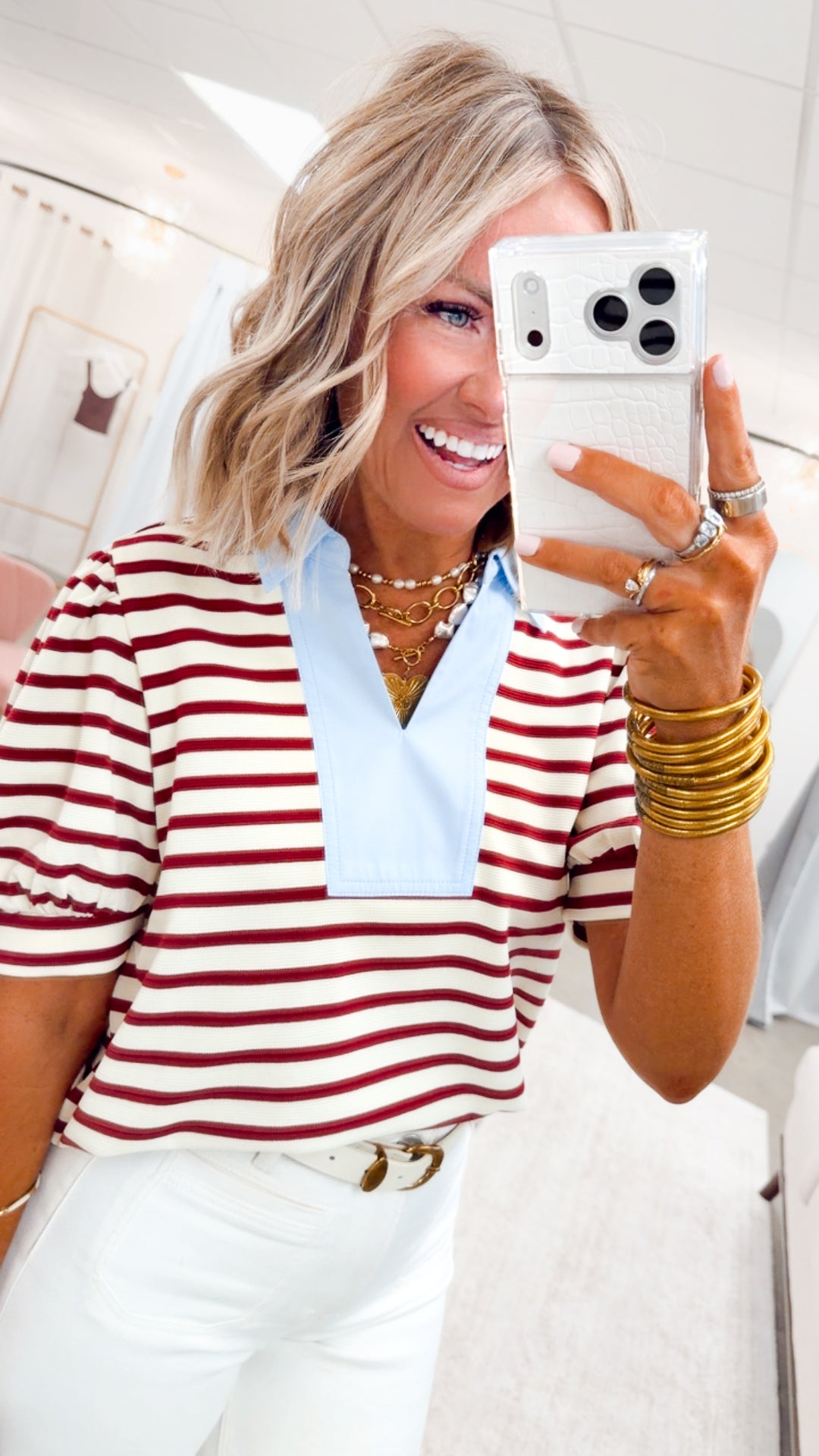 The Charlotte Stripe Top-Maroon