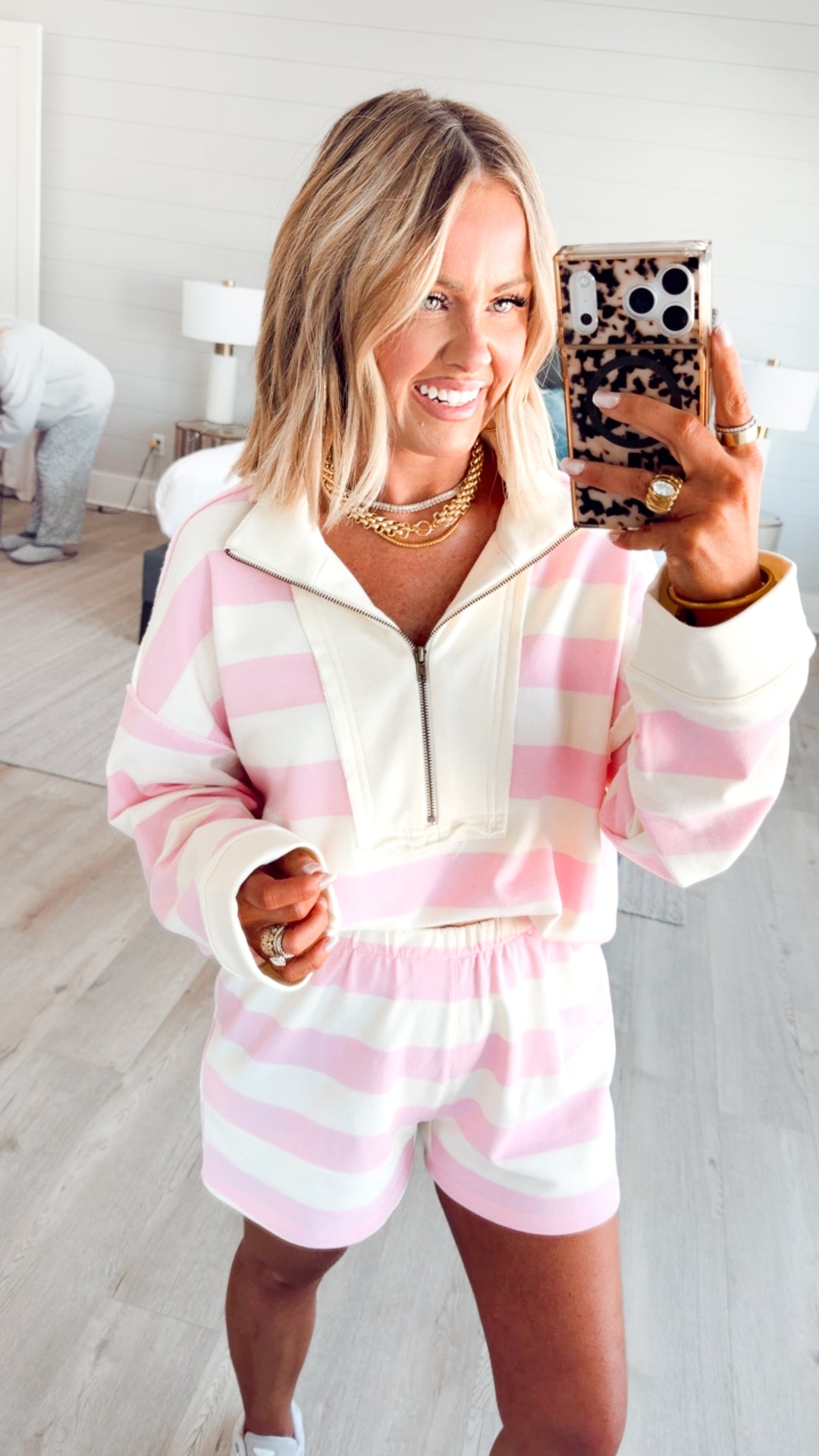 The Everyday Half-Zip Set- Pink/Cream