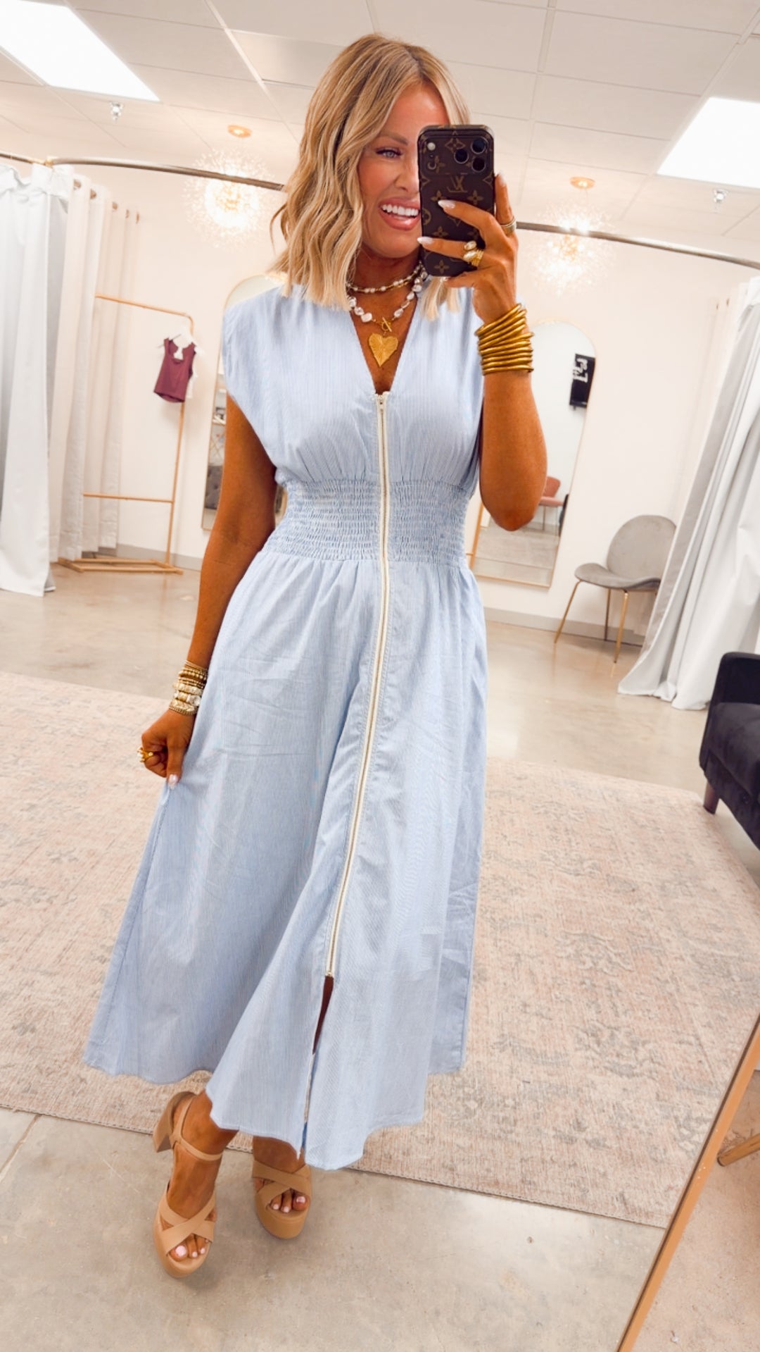 The Shore Stripe Midi Dress-Blue/White
