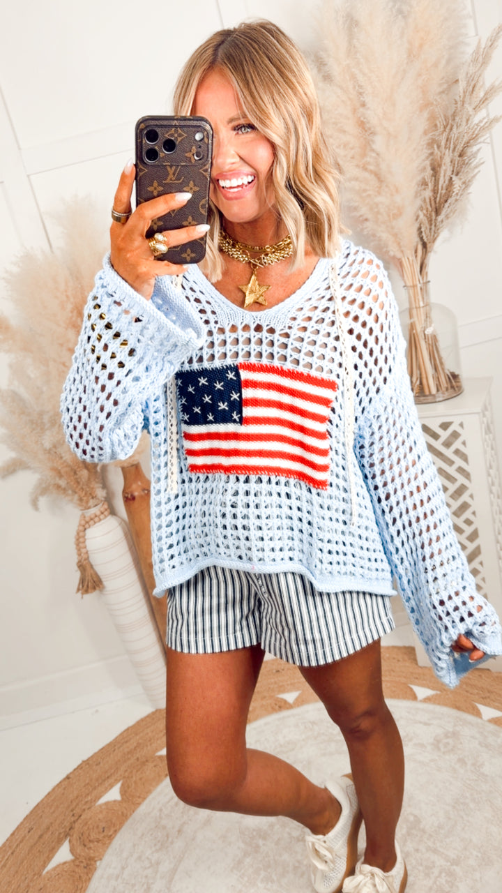 The All-American Sweater Top-Blue