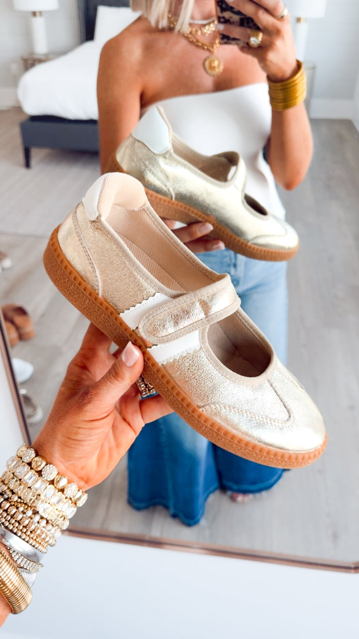 Calm Down Mary Jane Gold Sneaker