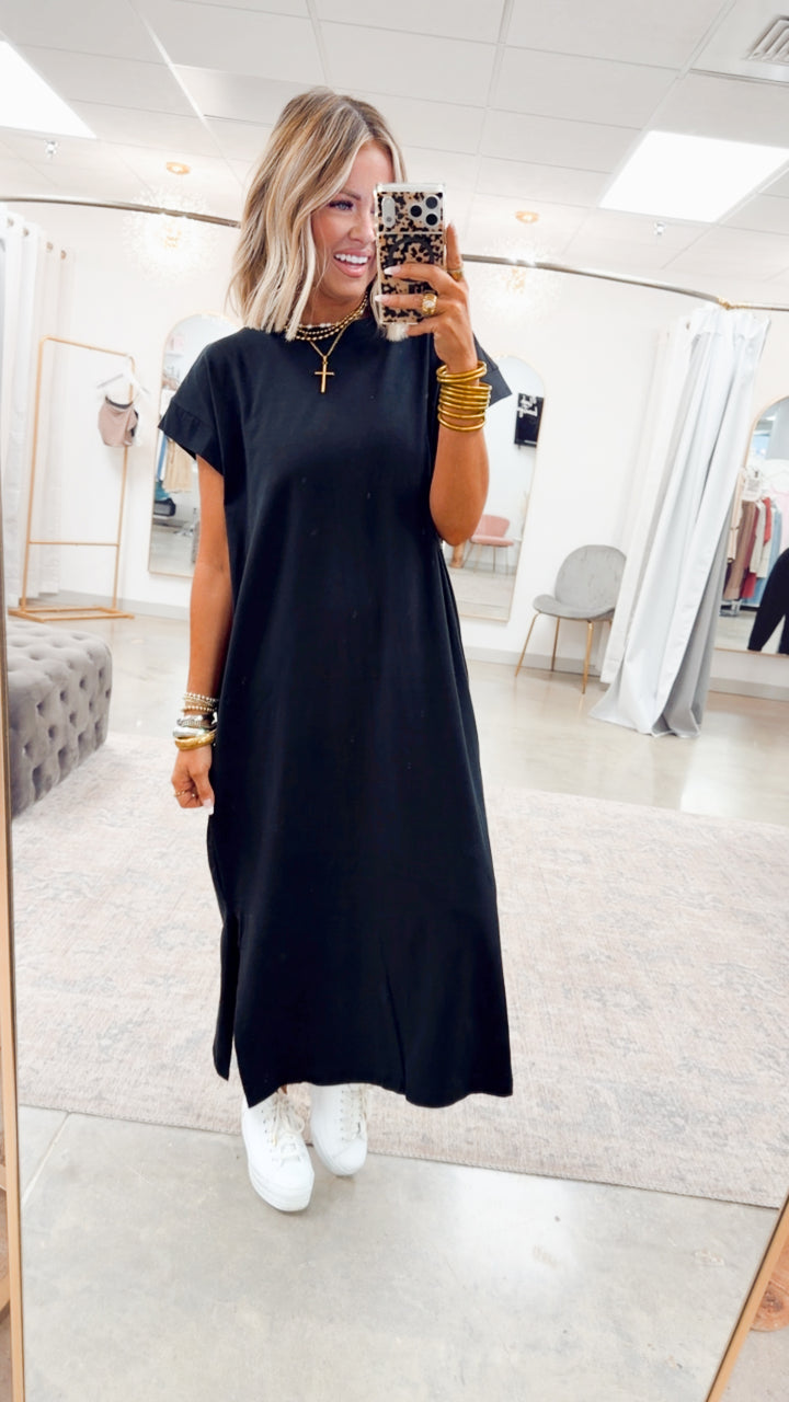 The Brynn Cotton Midi Dress- Black