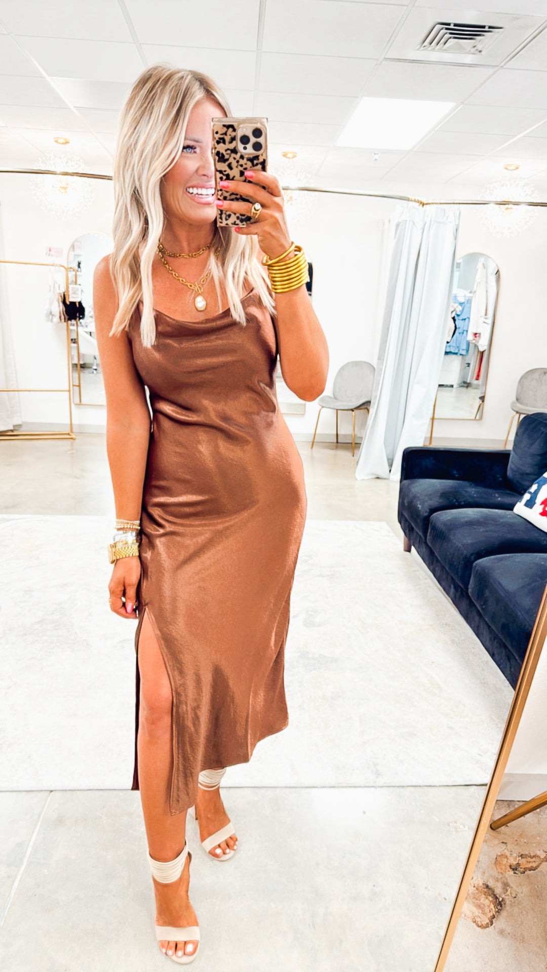 The Lana Satin Dress-Chestnut