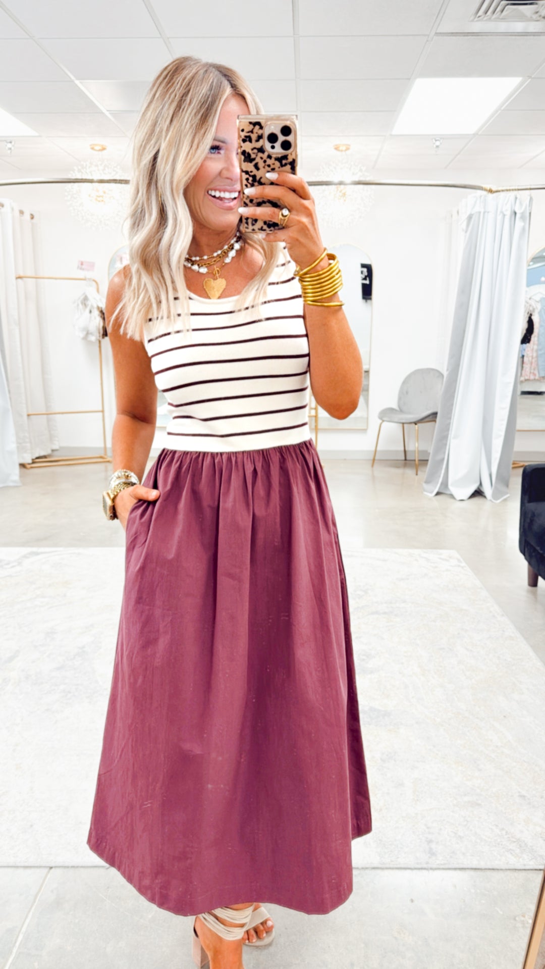 Weston Midi Dress-Wine Stripe