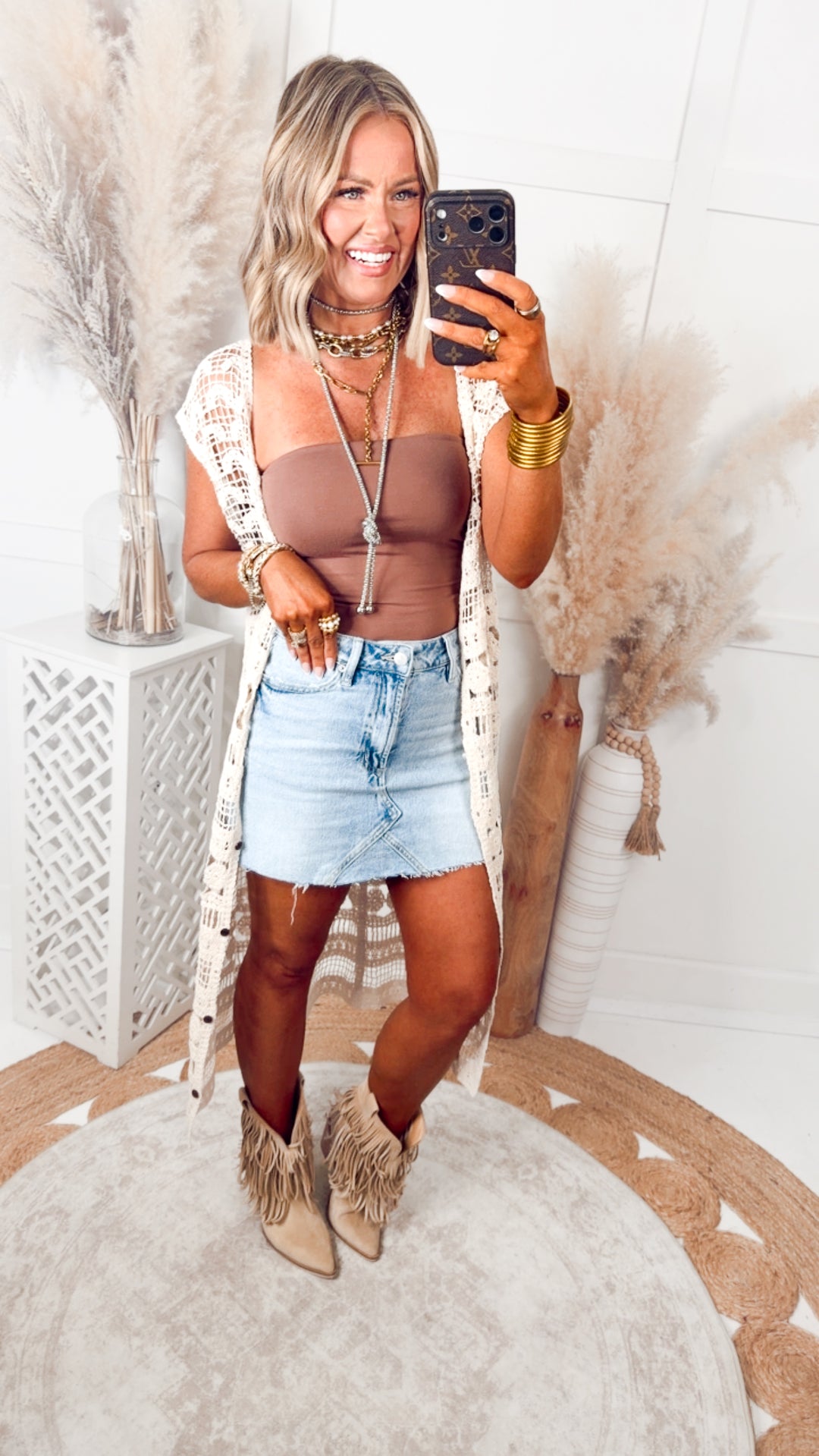 The Addie Mae Fringe Boot-Beige