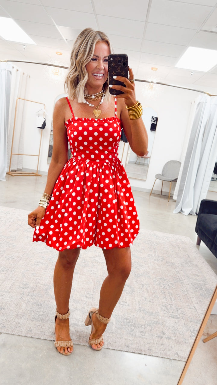 The Sweetheart Dot Mini Dress-Red/White