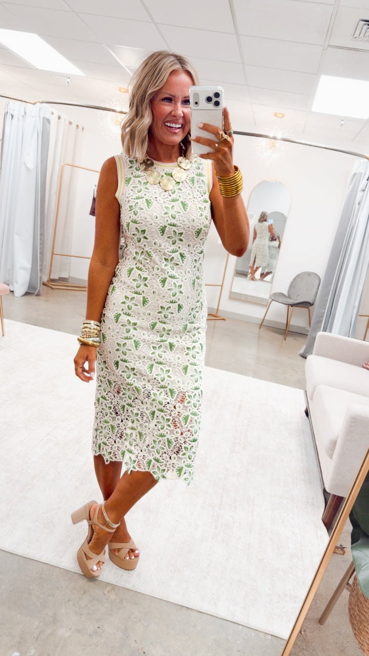 The Berkley Floral Crochet Midi Dress