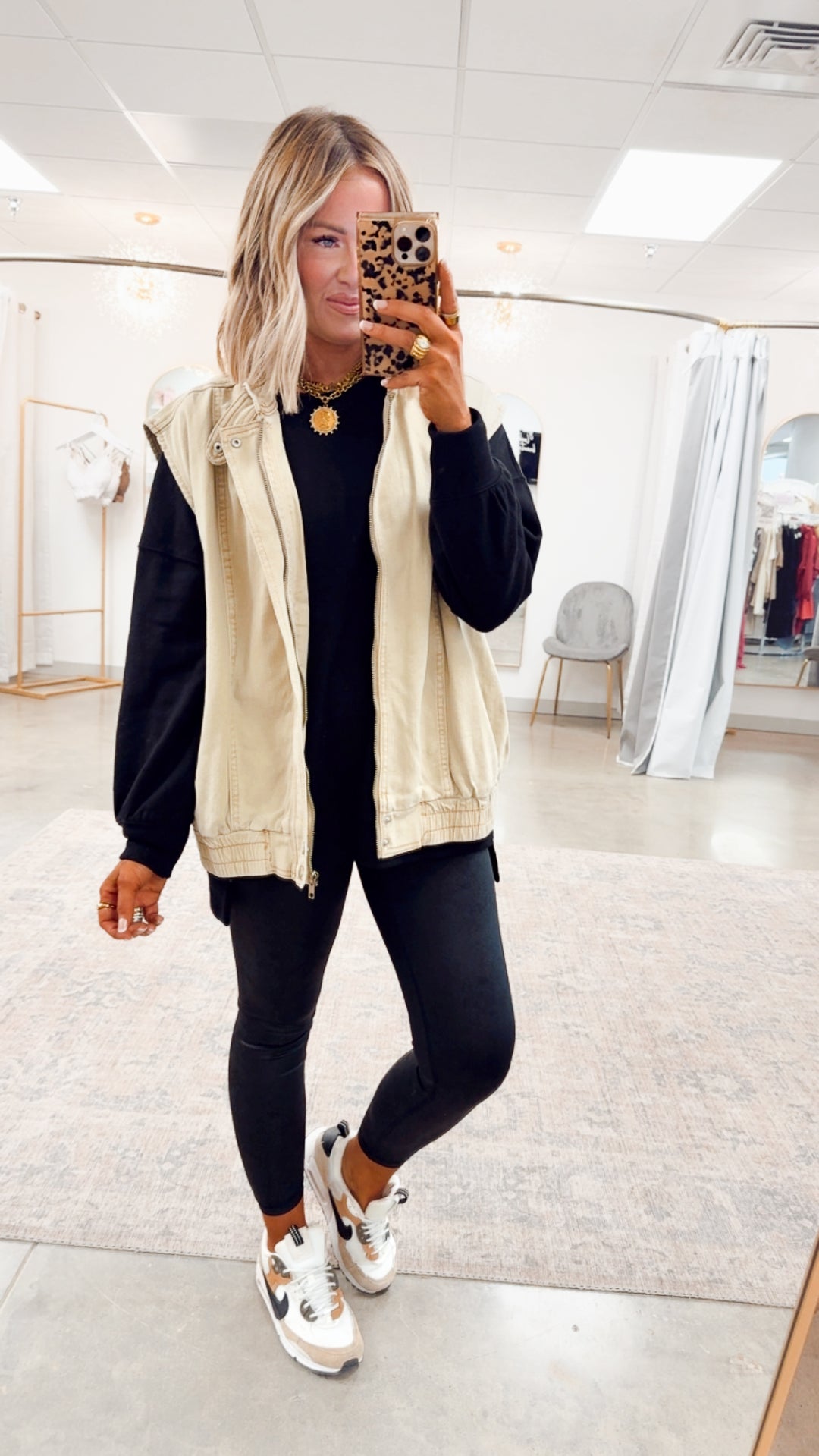 Denim High Neck Vest-Sandstone