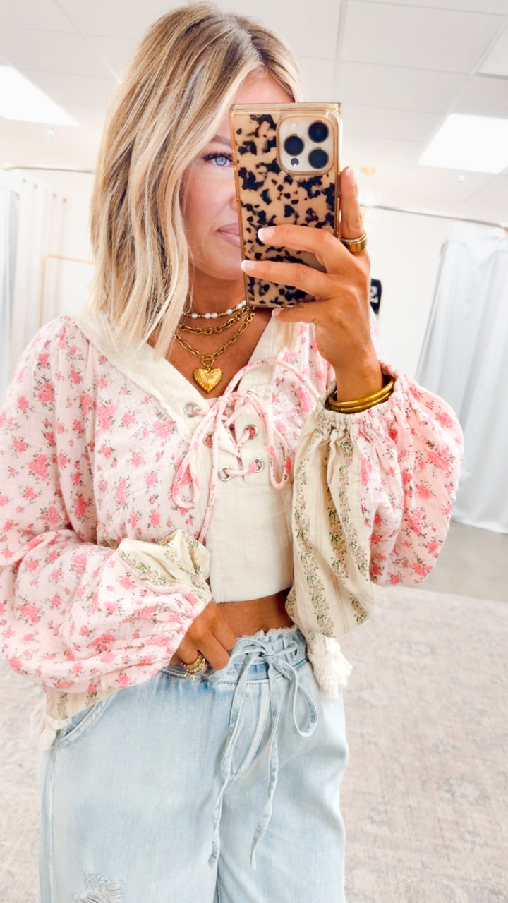 Gizelle Balloon Sleeve Blouse-Pink