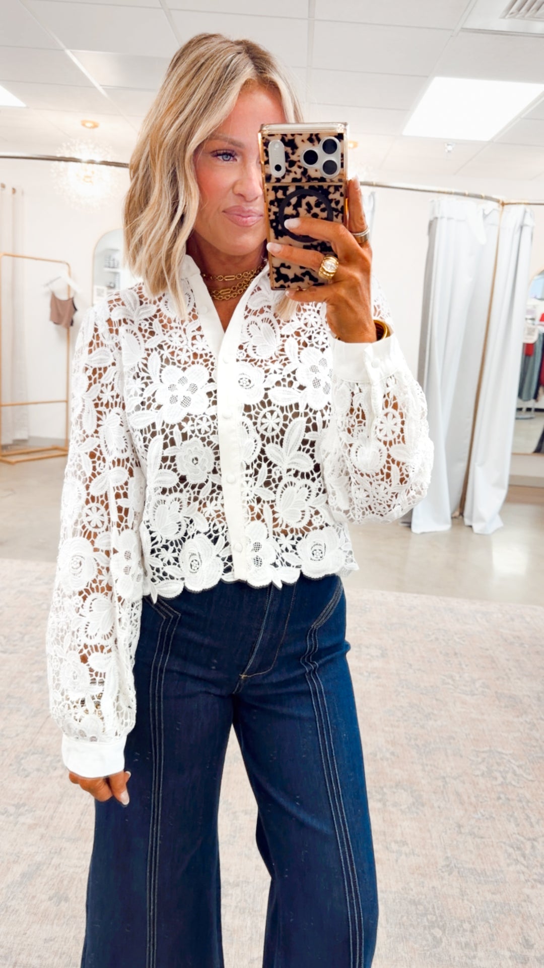 Simone Lace Button Up Top