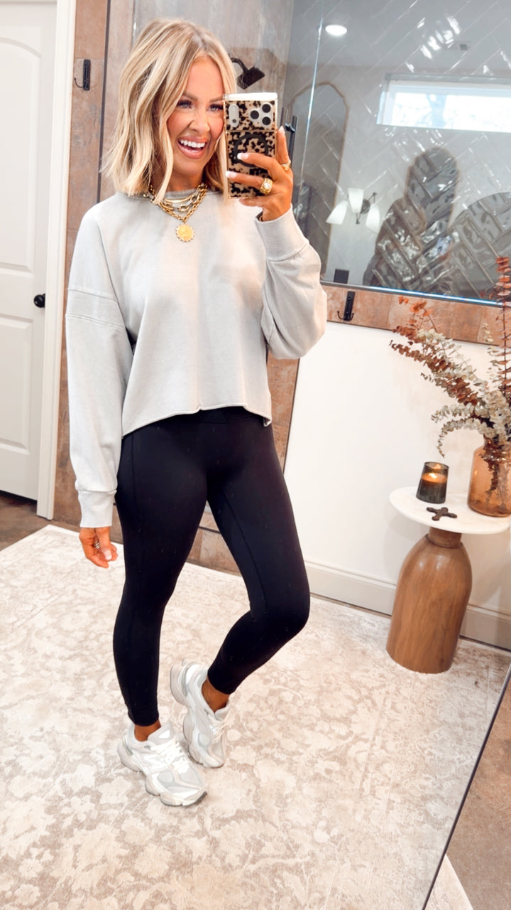 Mineral Wash Peekaboo Back Sweatshirt-Grey