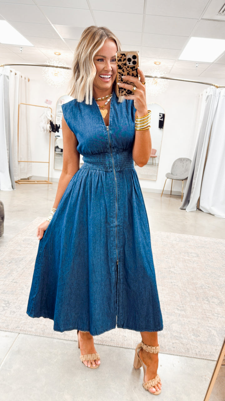 Knox Denim Midi Dress-Dark Wash