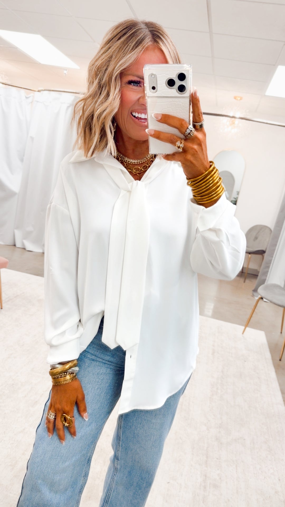 The Bianca Tie Neck Blouse-White