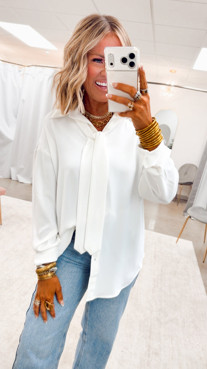The Bianca Tie Neck Blouse-White