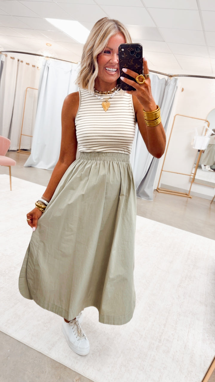 Holly Stripe Tank Midi Dress-Sage