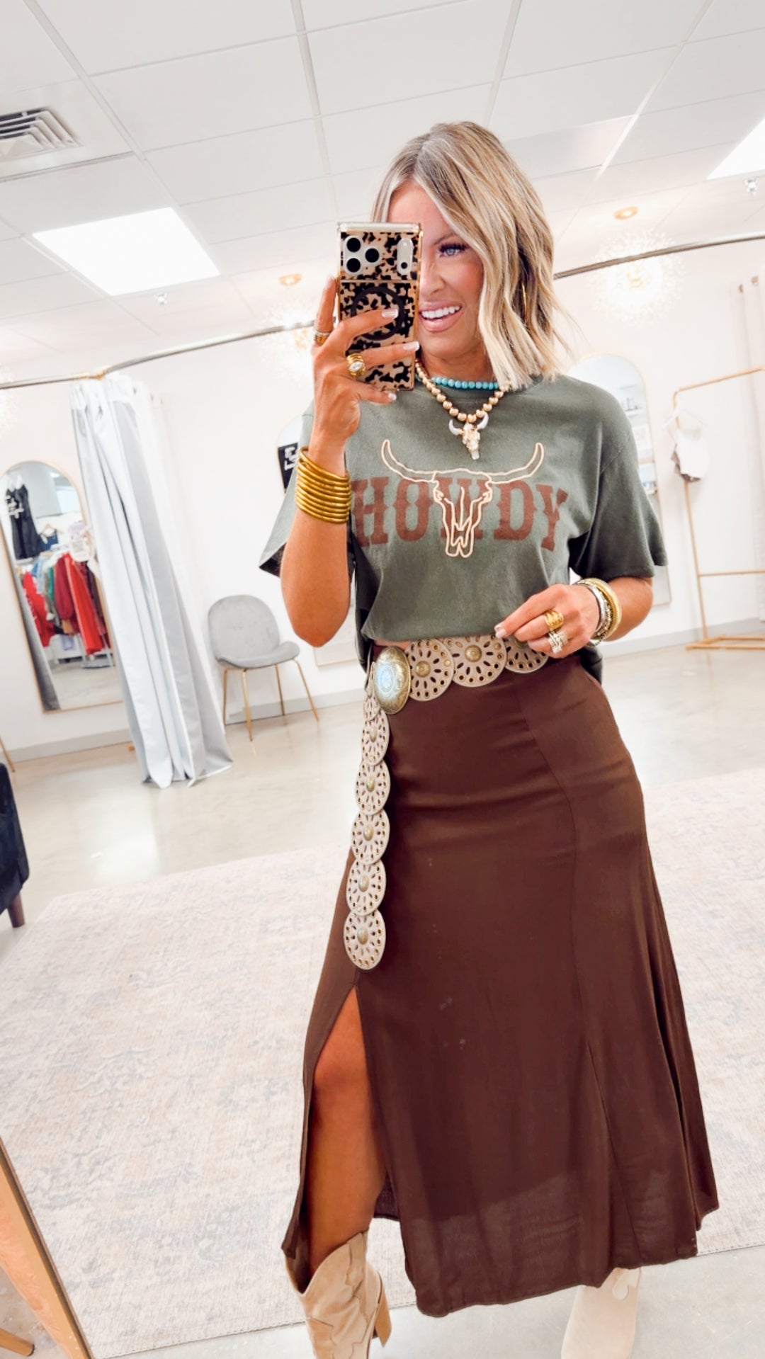 Howdy Longhorn Tee-Olive