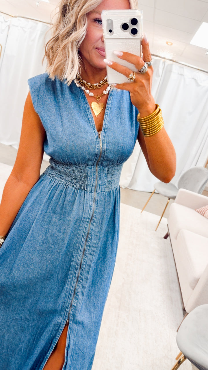 Knox Denim Midi Dress-Medium Wash