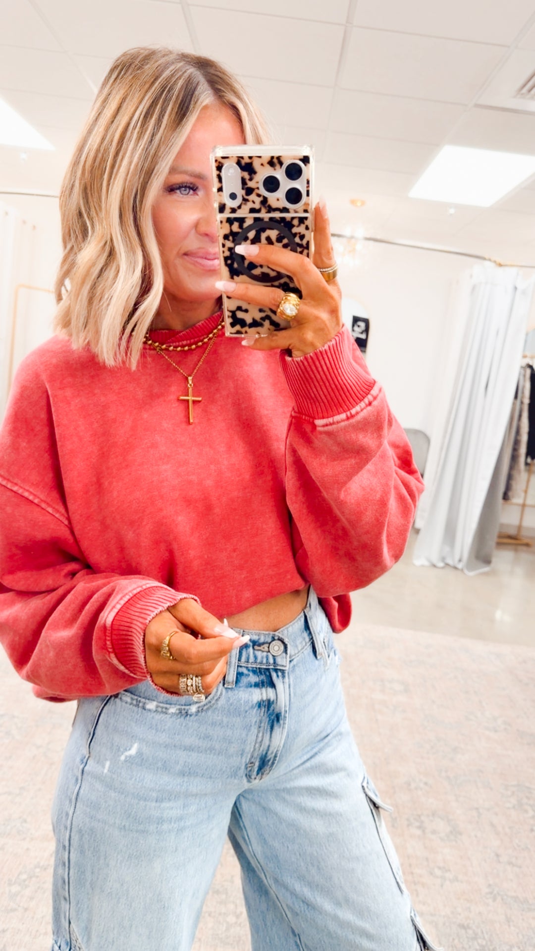 Plush Oversized Sweatshirt -Dark Red
