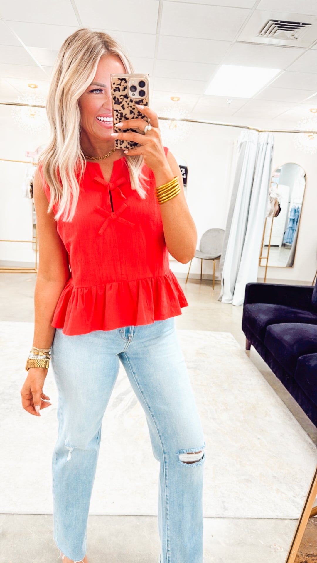 Bella Bow Peplum Top-Red