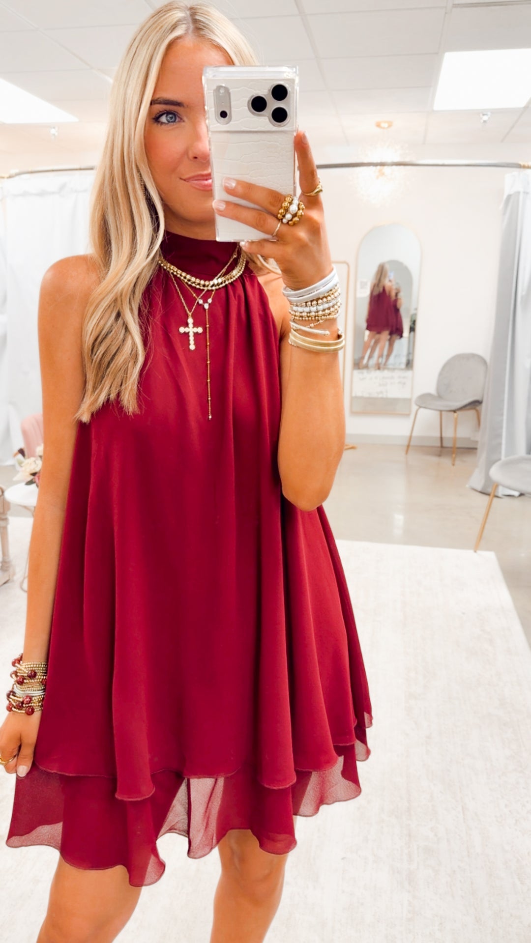 The Lollie Ruffle Hem Mini Dress-Maroon