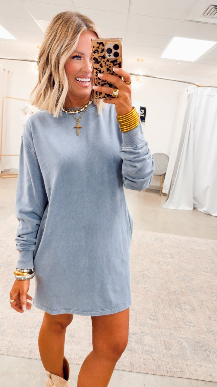 Mila Sweatshirt Dress-Denim Blue