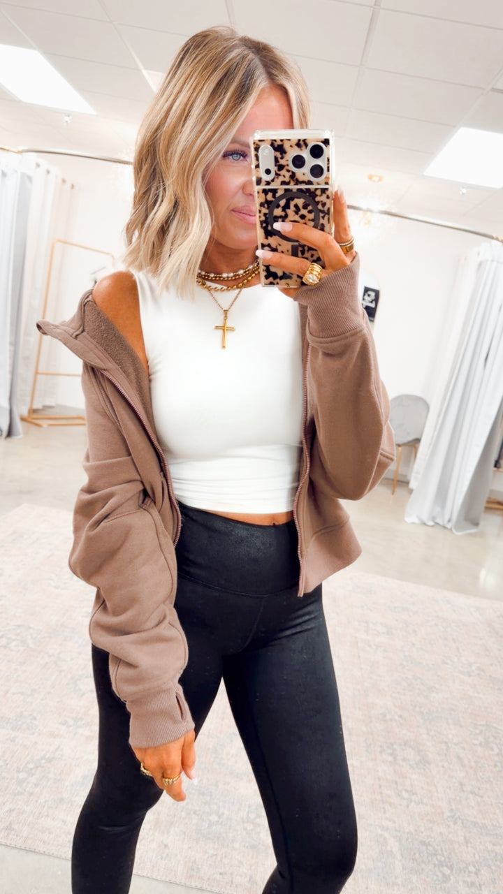 Cropped French Terry Jacket-Smoky Brown