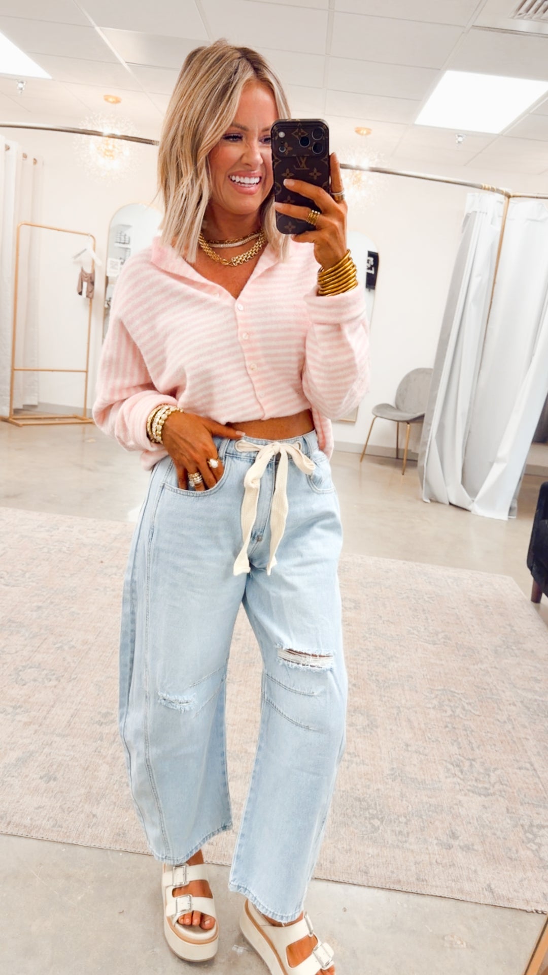 Seaside Stroll Cardigan-Pink Stripe