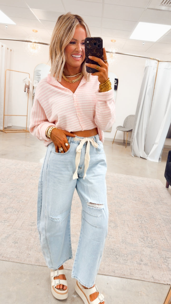 Seaside Stroll Cardigan-Pink Stripe