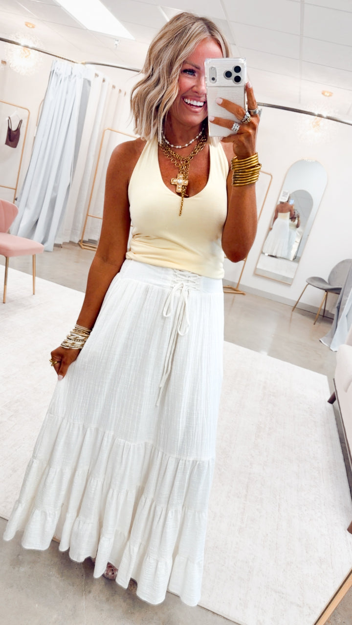The Lace-Up Maxi Skirt-Off White