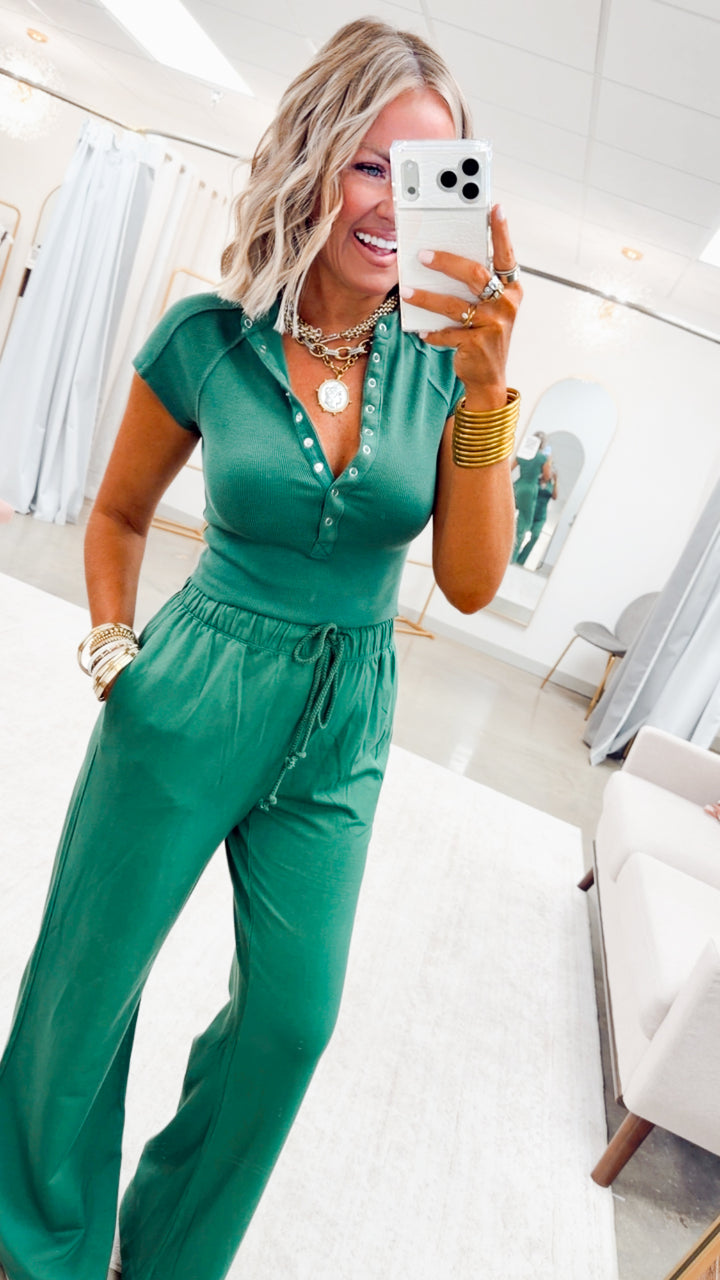 Evie Raglan Top & Pant Set-Hunter Green