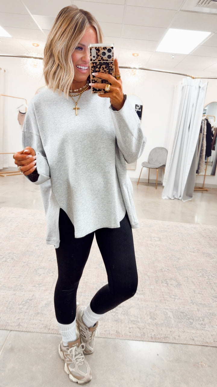 Grey Relaxed Side Slit Top
