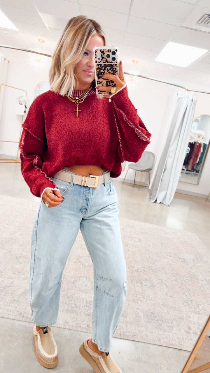 Waverly Exposed Seam Sweater-Cabernet