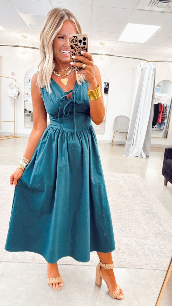 Payton Flare Midi Dress-Hunter Green